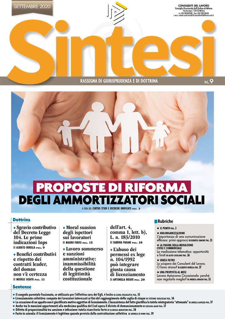 Copertina della Rivista Sintesi - Settembre 2020
