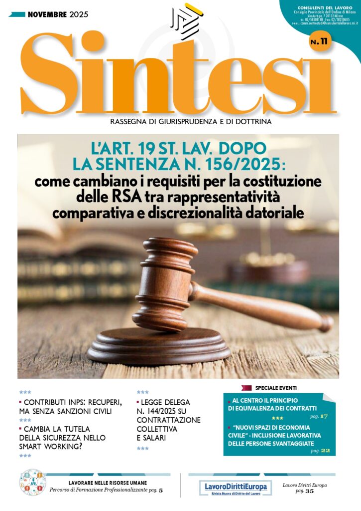 Copertina della Rivista Sintesi - Novembre 2025